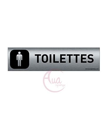 AUA SIGNALETIQUE - Plaque Aluminium brossé imprimé AluSign DARK - 200x50 mm - Double Face adhésif au dos (Toilettes Homme)
