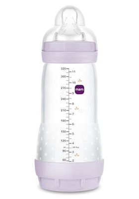 MAM Biberón Anticólicos, a partir de 4 Meses, 320ml, con Tetina 3 Flujo Rápido de Silicona de Fácil Aceptación, Autoesterilizable y Fácil de Limpiar, MAM Easy Start Anti-Colic, Rosa Mate, Pack de 1ud
