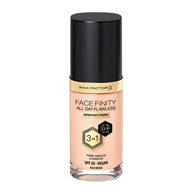 Max Factor Facefinity 3-in-1 All Day Flawless Liquid Foundation, SPF 20-55 Beige (Packaging May Vary)