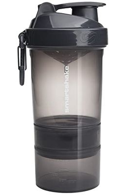 Smartshake O2GO ONE Proteïneshaker Fles 600 ml | 20 oz – Shaker met poedervak - Lekvrije schroefdop - BPA-vrij – Unisex sportschaker - Space Gray