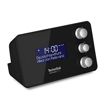 TechniSat DIGITRADIO 50 SE - Radio-réveil (DAB+/FM, écran à intensité variable, réveil avec deux heures de réveil réglables, snooze, minuterie de sommeil, 1,5 W, prise casque, charge USB) Noir