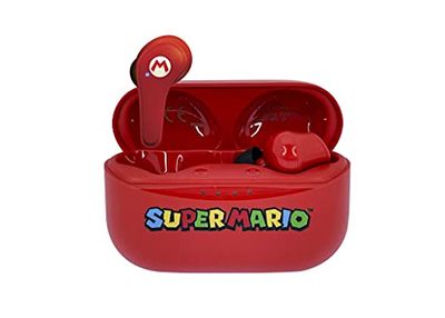 OTL Technologies Super Mario Draadloze Bluetooth hoofdtelefoon V5.0 voor kinderen, met rode oplaadbox.