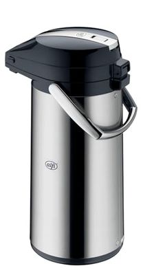 alfi GETRSJFS NKESPENDER 2,2 l, jarro com bomba de aço inoxidável polido com inserção de vidro duro, bomba integrada, mantém o calor 12 horas e o frio 24 horas, 18 chávenas, fundo de 360°, para