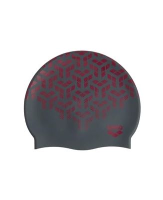 Arena Print 2 uniseks siliconen badmuts voor volwassenen, dames en heren, intensieve training, comfortabele antislip badmuts voor lang haar, kikko/zwart-rood