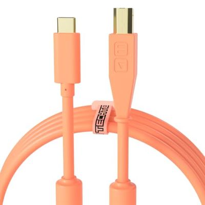 DJ TechTools Chroma-kabels: voor audio geoptimaliseerde USB-C-naar-USB-B-kabel met 56K-weerstand (neonoranje)