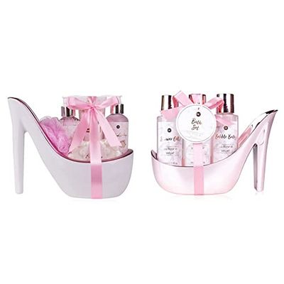 Accentra Velvet Luxury - Set da bagno in ceramica bianca, 6 pezzi, set di bellezza per un'esperienza rilassante & set da bagno MARBLE gift set in bellissime pompe rosa 4 pezzi set da bagno
