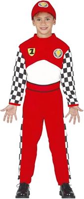 FIESTAS GUIRCA | Costume de Pilote de Formule Enfant (10-12 ans) - Combinaison, Ceinture et Casquette - Costumes de Courses pour Halloween et Fêtes Costumées - Idéal pour Enfants - Rouge et Blanc