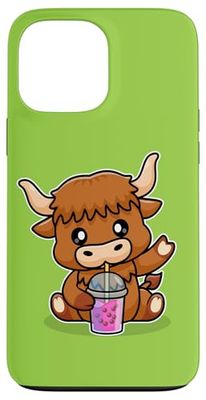 Kawaii Boba Bubble Tea Heifer Scottish Highland Cow Lover Custodia per iPhone 13 Pro Max