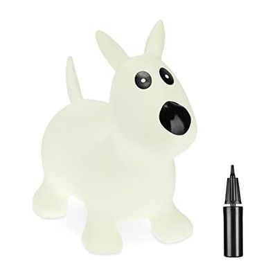 Relaxdays Hoppdjur hund, inkl. luftpump, barn från 3 år, BPA-fri, uppblåsbar hoppleksak, hoppdjur, grädde, 1 styck