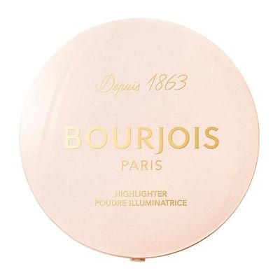 Bourjois Maxi Round Pot Highlighter, 003 Champagne, color universal, unifica la tez, proporciona un brillo extra, luz, fórmula vegana, iluminador en polvo edificable y mezclable