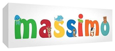 Little Helper LHV-MASSIMO-1542-15IT Canvas voor Kinderkamer met Voorpaneel, Gepersonaliseerd Ontwerp met Maximale Naam voor Jongens, Veelkleurig, 15 x 42 x 4 cm