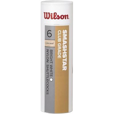 Wilson Smashstar Volani da Badminton, Confezione da 6, velocità 77, Plastica/Sughero Naturale, WRT6050WH77, Bianco