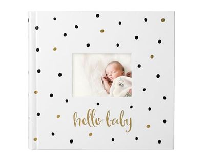 Pearhead Baby fotoalbum, babybok minnessak för nya och förväntande föräldrar, könsneutralt babytillbehör, svart och guld prickig