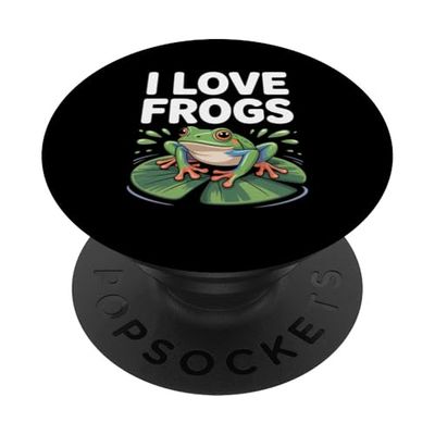 Diseño de rana con texto en inglés "I Love Frogs" PopSockets PopGrip Adhesivo