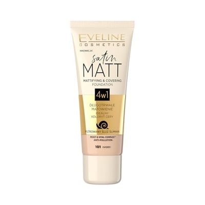 Eveline Cosmetics Fondotinta Satin Matte No. 103 Natural - 30 ML con Mucina di Lumaca & Complesso Moist & Vital per una Copertura Impeccabile e Minimizzazione dei Pori