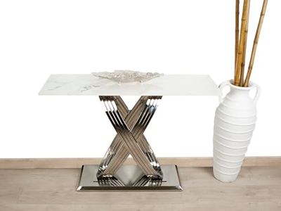 CONSOLA ACERO INOX PLATEADO TAPA MARMOL ARTIFICIAL