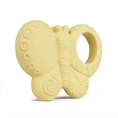 GRÜNSPECHT Juguete orgánico de caucho natural, ayuda dental y juguete, sin BPA, promueve las habilidades motoras finas y el sentido del tacto, mariposa, amarillo (682-00)