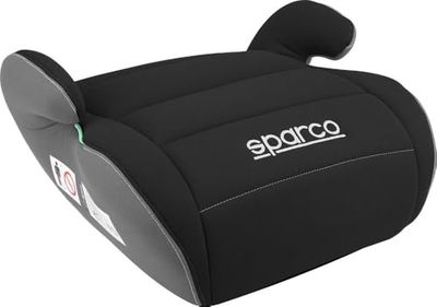 Sparco Alzador Infantil de Asiento de Coche Negro y Gris i-Size para Niños y Niñas. Homologado ECE R129/03 125-150 cm. Con funda lavable de 3 cm. Fabricado en ABS de Alta Resistencia