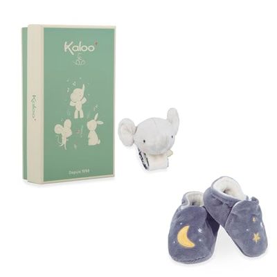 Kaloo - Coffret bracelet et chaussons éléphant - Bracelet et chaussons avec grelots - Cadeau naissance raffiné - Stimule l’éveil et la motricité - Boîte cadeau personnalisable - K210010