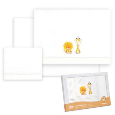 Interbaby - Bomullslakan, bil/mos/liggdel - giraff lejon giraff fluga, set 3 st. botten + bänkskiva + örngott
