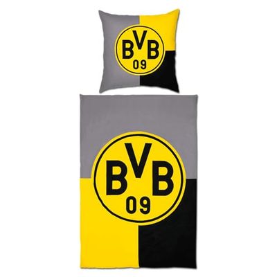 Borussia Dortmund unisex – vuxen BVB vändbara sängkläder svart/gul 135 x 200 cm sängkläder, flerfärgad