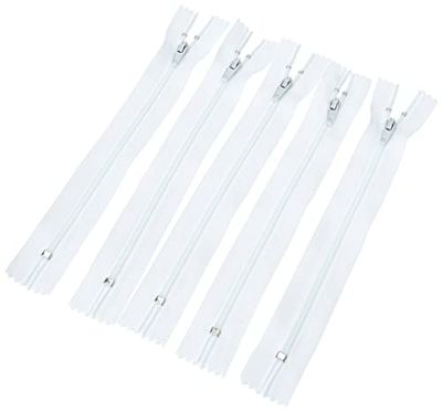 Trimz 18 cm (~ 7inch) una Manera topes de Cremallera con 4 mm Dientes 5 pcs, poliéster, Blanco, 18 x 4 x 1 cm