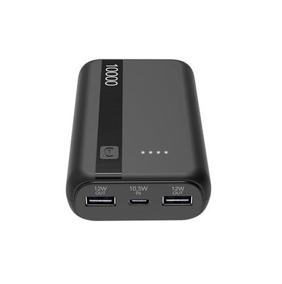 Cellularline - Power Bank 10000 - Capacità: 10000mAh - Input: 1xUSB-C 10.5W - Output: 1xUSB 12W - Celle: Li-ion Battery - LED luminosi indicano carica residua - Nero