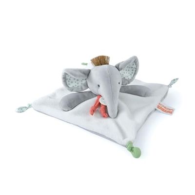 DOUDOU ET COMPAGNIE - Doudou Plat Peluche Elephant - 25cm - Gris - Collection Couleurs Savane - Très Doux Pour Bébé - Garantie Doudou Perdu - Cadeau Pour Naissance Bébé Garçon Ou Fille - DC4078