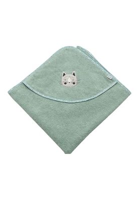 Sterntaler Serviette de Bain à Capuche 80 x 80 cm Chat Lilly - Serviette de Bain avec Application - Serviette de Bain pour bébé avec Capuche en Coton Absorbant - Vert Pierre