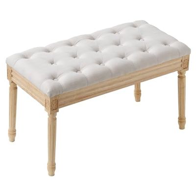 VEVOR Banco Tapizado 80x40x48 cm Banco de Entrada con Cojín Acolchado de Espuma y Patas de Madera de Goma, Reposapiés Acolchado Carga 100 kg, para Comedor, Salón, Dormitorio, Pasillo, Beige