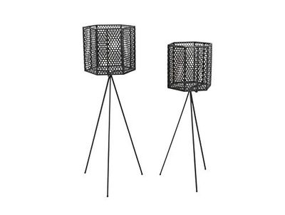 Pt, (Present Time) bloempot mesh hexagon zwart, set van 2