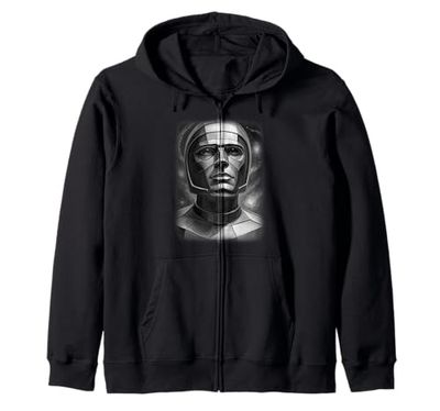 Black n White Humanoid Robot Zip Hoodie