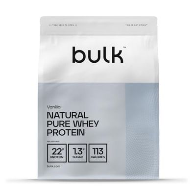 Bulk Pure Whey Protéine Naturelle, Shake édulcoré à la stévia, Vanille, 1 kg, 26 Portions