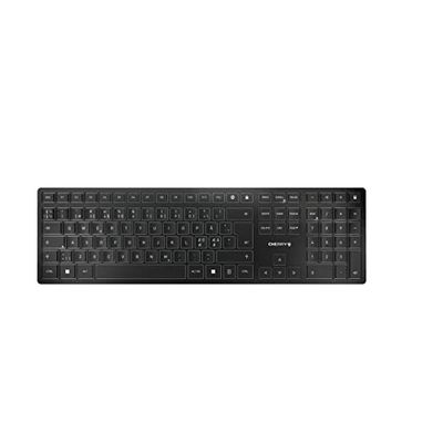 CHERRY KW 9100 SLIM, draadloos toetsenbord, Panordic lay-out, QWERTY-toetsenbord, Bluetooth of draadloze verbinding, SX-schaaractie, oplaadbaar via USB-kabel, plat, zwart-zilver