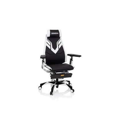 hjh OFFICE 652414 Sedia Gaming Ufficio GENIDIA ELITE PRO Similpelle Nero/Bianco, Poltrona Girevole ergonomica, Braccioli Ribaltabili