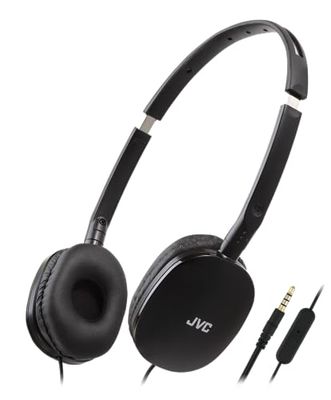 JVC HA-S160M-B - Cuffie pieghevoli e compatte in colore lucido, con interruttore per microfono on/off, ideali per telelavoro e seminari online, Nero