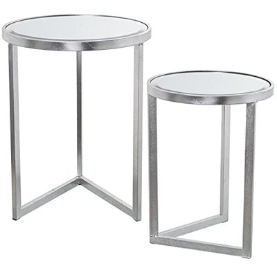 SET 2 MESAS METAL PLATEADO Y ESPEJO °42X54CM+°36X48