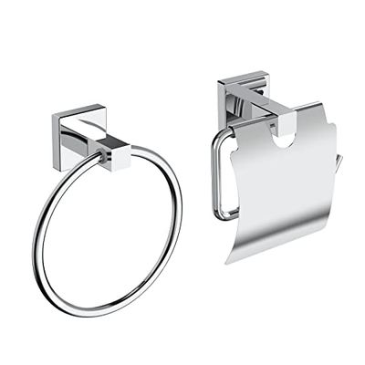 EMKE Juego de 2 toalleros de Acero Inoxidable para baño, Juego de Accesorios de baño autoadhesivos, Juego de Accesorios de baño, Anillo de Toalla y Soporte de Papel higiénico con decoración cromada