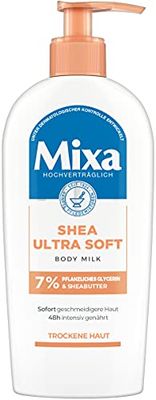 Mixa Shea Ultra Soft Body Milk, intensivt närande kroppsmjölk, med sheasmör och vegetabiliskt glycerin, för torr och grov hud, 250 ml