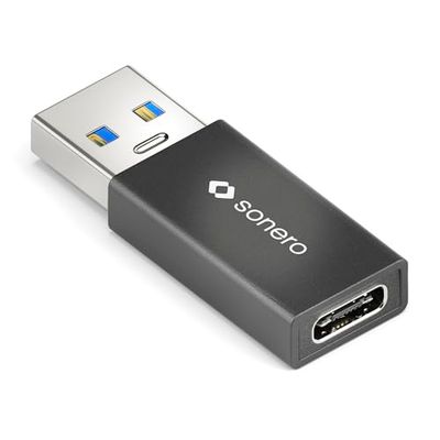Sonero Adaptateur USB C vers USB A, Charge Rapide 3A 15W, 3.2 Gen1 10 Gbps Transfert de données, OTG, Compatible avec iPhone, Samsung Galaxy, Watch, Google Pixel et Bien d'autres, Noir