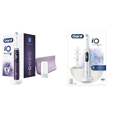 Oral-B iO Series 8s Brosse à Dents Électrique Rechargeable avec 1 Manche Intelligence Artificielle, 1 Brossette et 1 Pochette, Violet & iO Series 8 Brosse à Dents Électrique Rechargeable