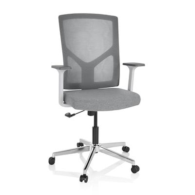 hjh OFFICE 751001 Silla de Oficina Profesional Breton Base W Tela Gris/Blanco, Silla Giratoria, Respaldo de Malla ergonómica
