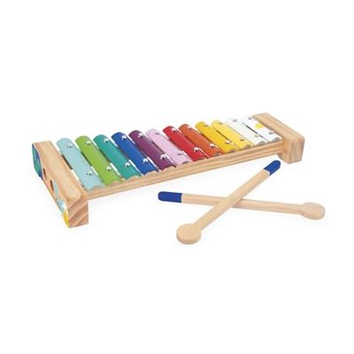 Janod Xilófono de Madera y Metal-Instrumento Infantil-12 Teclas y 2 Baquetas Incluidas-Juguete Musical de Imitación-Acuarela-A Partir de 18 Meses, J07663 (JURATOYS