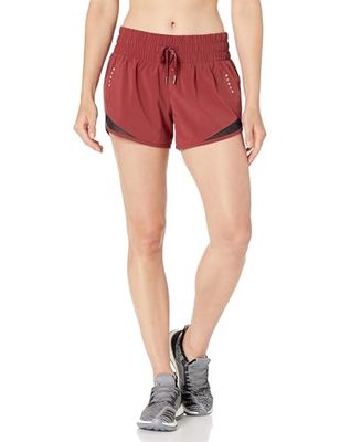 Amazon Essentials Pantaloncini da Corsa Sportivi con Arricciatura in Vita Intrecciata, vestibilità Regolare Donna, Rosso Rubino, S