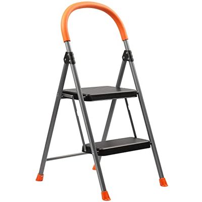 TreeLen Escabeau à 2 marches, Tabouret Pliant en métal pour Adultes, échelle Pliante en Acier Portable pour Usage intensif, Larges marches antidérapantes, léger et Robuste