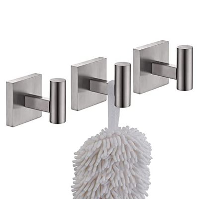 KOKOSIRI B1013BR-P3 - Colgadores para toallas de baño, albornoces y trapos de cocina, para pared, níquel, acero inoxidable cepillado, 3 unidades