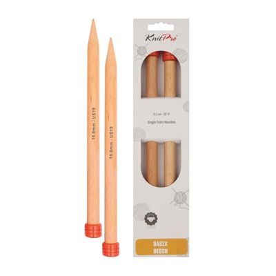 KnitPro Basix Aiguilles à Tricoter Simple, Bouleau, Multicolore, 25 cm x 15 mm