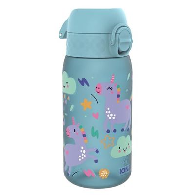 ION8 Kinder Waterfles, 350 ml/12 oz, Lekvrij, Makkelijk te Openen, Veilige Vergrendeling, Vaatwasmachinebestendig, BPA Vrij, Draaghandvat, Makkelijk Schoon te Maken, Geurvrij, Alaskablauw Eenhoorns