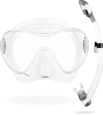 Cressi F1 Combo - Combo Set Maschera Frameless F1 + Snorkel Dry per Immersioni e Snorkeling, Trasparente, Taglia Unica, Unisex Adulto