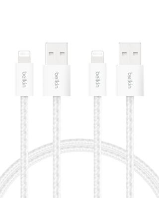 Belkin 2-Pack Braided USB-A to Lightning Cable 5ft - Soft, Flexible Fast-Charging Cable, Lightning iPhone Charger Cord for iPhone 14 & Earlier Series, iPad 9th Gen, & AirPods - White
